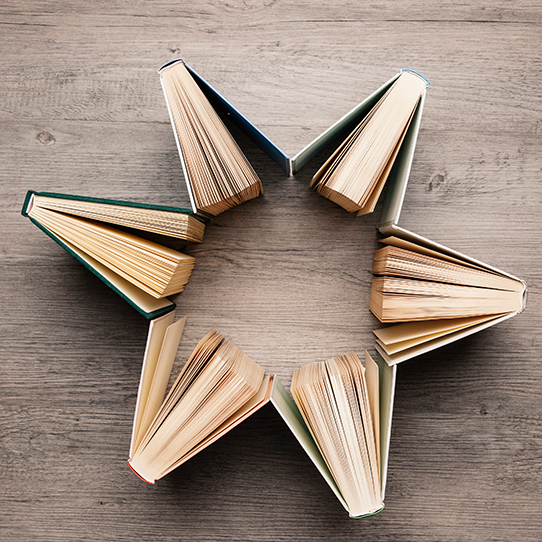 This is a picture of books meant to look like a stra
